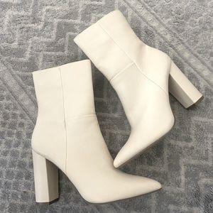 Lulus heeled white midi boots with gold zipper (never worn and brand new)